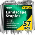 Psiso 57 Pack 4 Inch Galvanized U-Shaped Garden Stakes Landscape Staples, 12 Gauge Heavy Duty Tent Stakes Ground Yard Lawn Pins For Landscaping, Weed Barrier Fabric, Fencing, Outdoor Decor