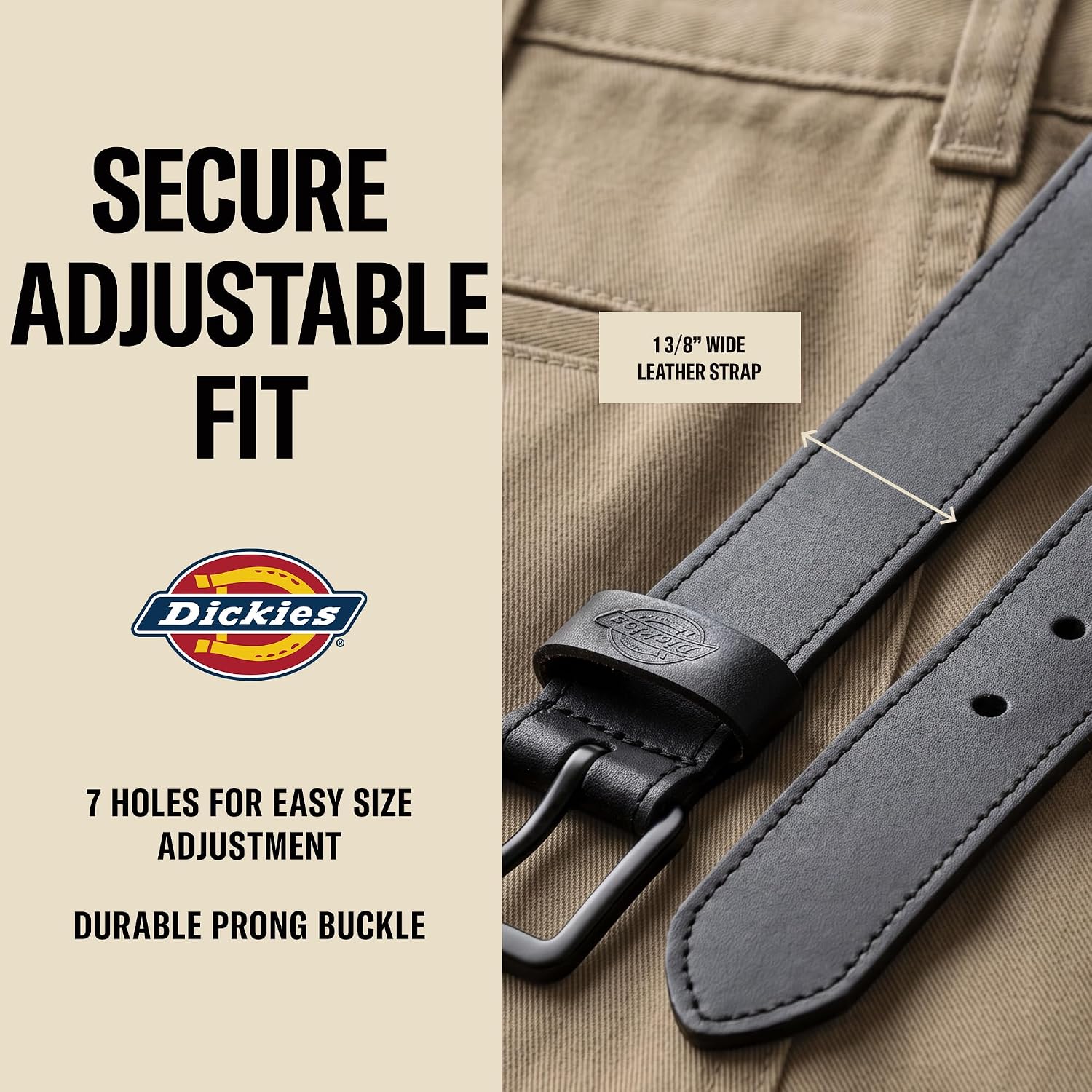 Dickies Mens Genuine Leather Belt – Durable Casual Style, Regular & Big And Tall Sizes