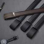 Sendefn Men'S Leather Belt Automatic Ratchet Buckle Slide Belt For Dress Casual Trim To Fit With Gift Box
