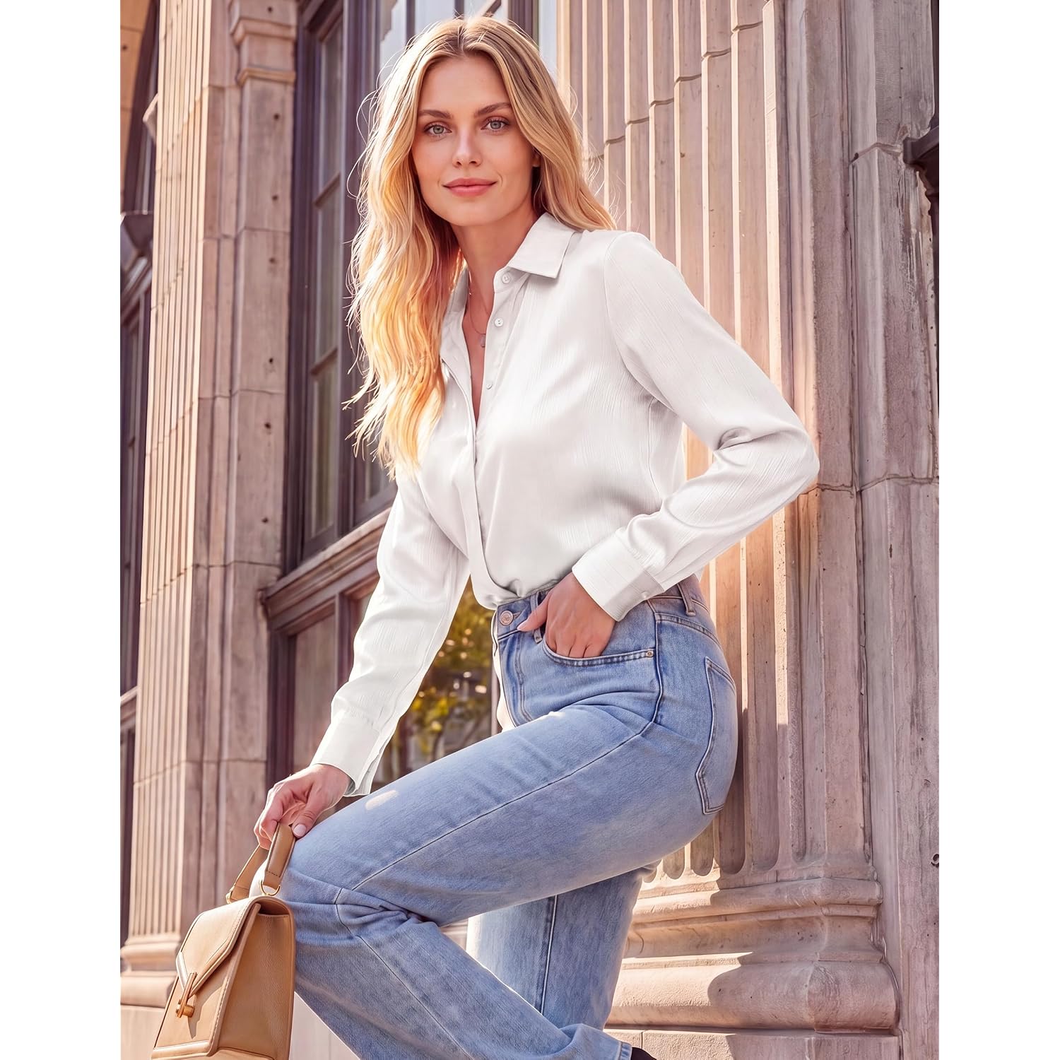 Grace Karin 2026 Womens Silky Satin Button Down Shirts Long Sleeve Work Blouses Dressy Casual Tops