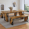 70.8" Wooden Dining Table With 2 Benches, Modern Kitchen Table And Chairs Set For 4-6 Person, Thickened Mdf Wooden Table With Dining Bench For Living Dining Room, Kitchen, Office