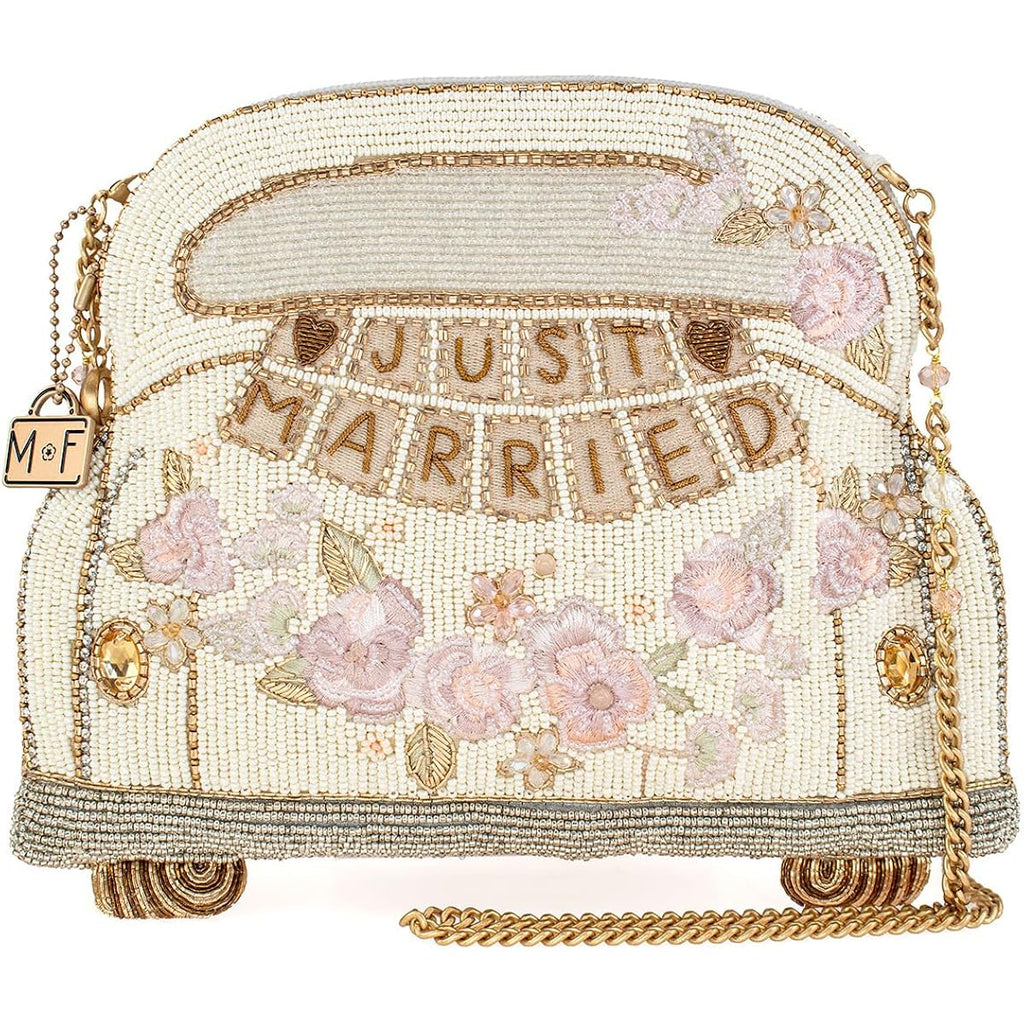 Mary Frances Just Married Beaded Crossbody Handbag Clutch Bridal Car Novelty Purse, Ivory | Just Married Beaded Crossbody Handbag Bridal Car Novelty Clutch Purse Ivory Wedding Evening Party Travel Accessories