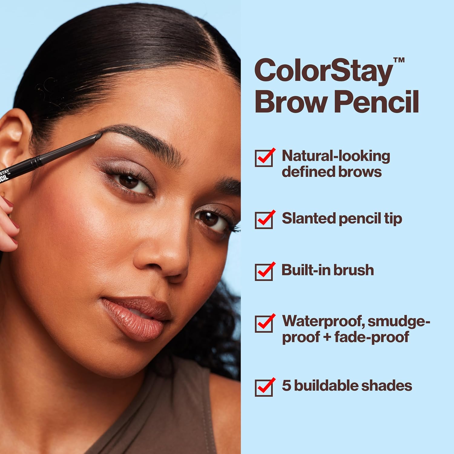 Revlon ColorStay Eyebrow Pencil with Spoolie Brush, Waterproof, Hair-Like Strokes for Natural Looking Brows, 210 Soft Brown, 0.021 oz