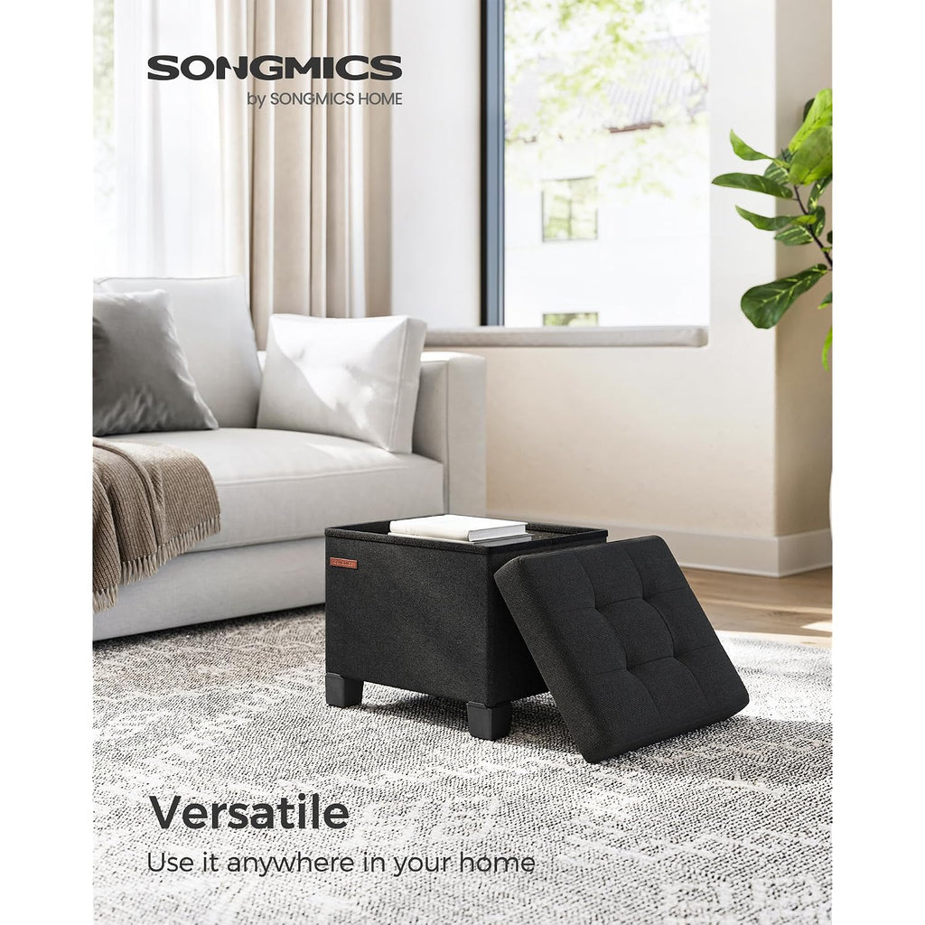 Songmics Storage Ottoman, Small Ottoman Foot Rest With Legs, 12.6 X 15.7 X 13.2 Inches Foot Stool, Load Up To 660 Lb, For Living Room, Bedroom, Dorm, Ink Black Ulsf012B01