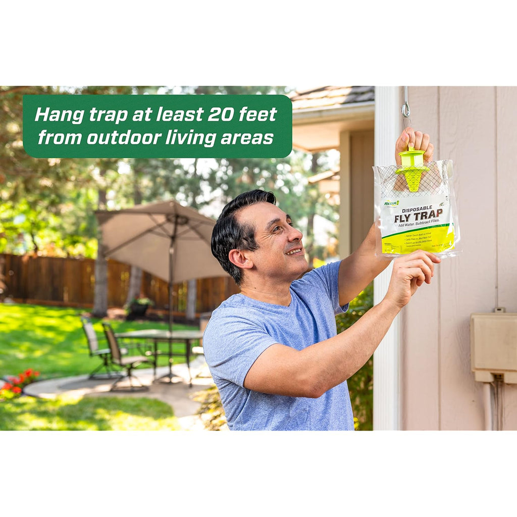 Rescue! Outdoor Disposable Fly Trap – Hanging Fly Catcher With Attractant Bait, Fly Bag For Patio, Yard, Trash & Farm Areas – Easy-To-Use Outdoor Fly Control - 12 Traps