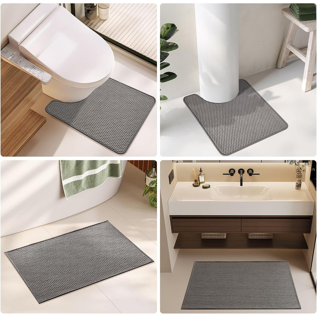 TYUU Bathroom Rugs Non Slip Washable, Super Absorbent Thin Bath Mat Small Quick Dry Low Pile Bathroom Rug, Dark Grey 16"x24"