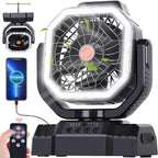 Avv 20000Mah High Speed Portable Camping Rechargeable Fan With Remote Control, Battery Powered With Auto Oscillating With Camping Essentials Accessories For Outdoor, Beach, Patio, Tent, Black