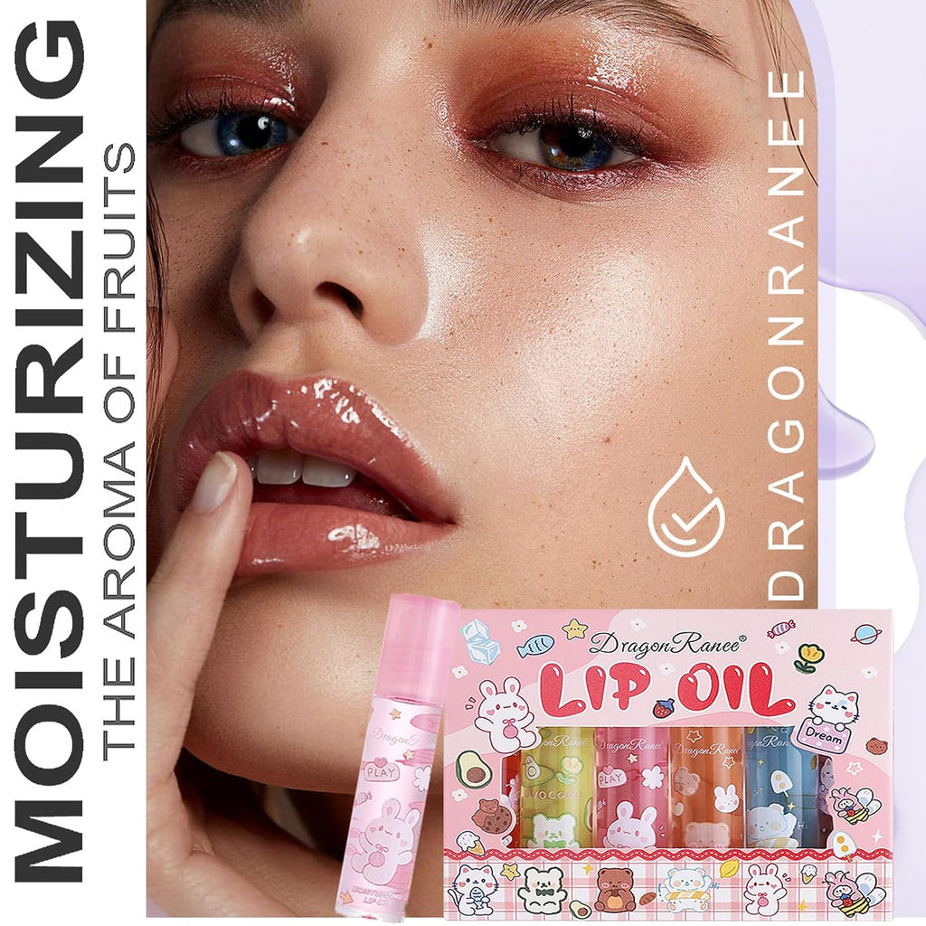 6Pcs Roll On Lip Gloss Set, Fruit Flavored Lip Gloss Set Glossy Lip Make-Up For Women Non Toxic, Party Gift, Best Friends