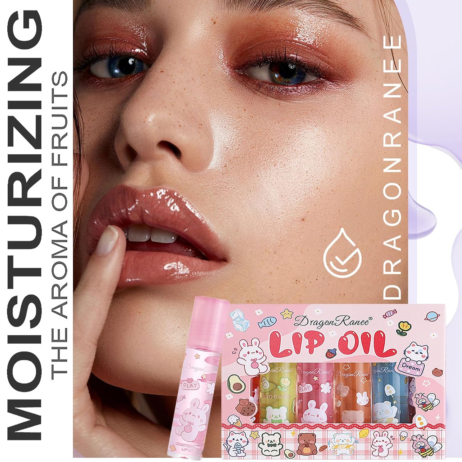 6Pcs Roll On Lip Gloss Set, Fruit Flavored Lip Gloss Set Glossy Lip Make-Up For Women Non Toxic, Party Gift, Best Friends