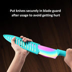 Marco Almond Kitchen Knife Set, Kya37 12-Piece Rainbow Titanium Stainless Steel Boxed Knives Set For Kitchen With Covers, 6 Knives With 6 Blade Guards