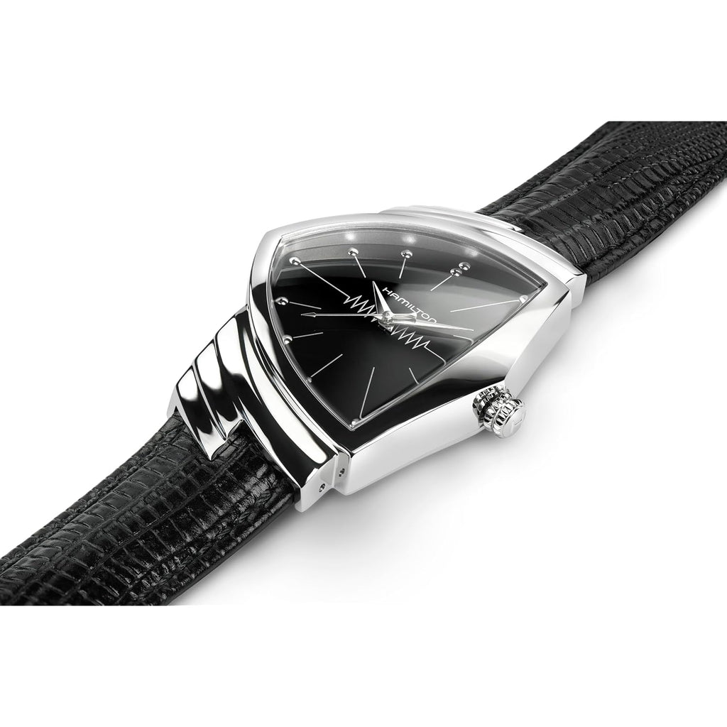 Hamilton Ventura Swiss Quartz Men'S Watch, 32Mm X 50Mm Stainless Steel Case, Swiss Made, Black Dial Analog Wrist Watch For Men, 50M Waterproof, Mineral Crystal