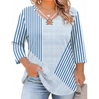 Rapbin Womens Plus Size Tops 3/4 Sleeve Shirts Summer Cut Out Ring Keyhole Neck Dressy Casual Loose Tunic Tops 1X-5X