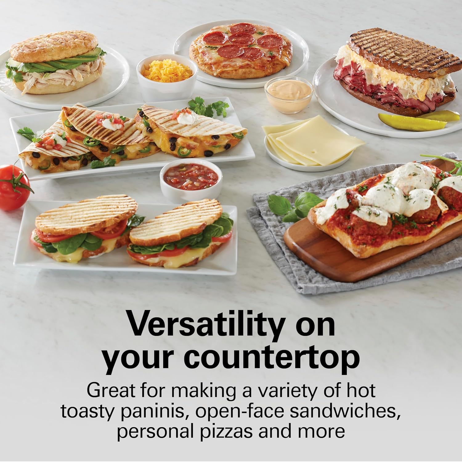Hamilton Beach Panini Press Sandwich Maker & Electric Indoor Grill with Locking Lid, Opens Wide to Fit Any Thickness for Quesadillas, Burgers & More, Nonstick 8" x 10" Grids, Chrome (25460MNA)