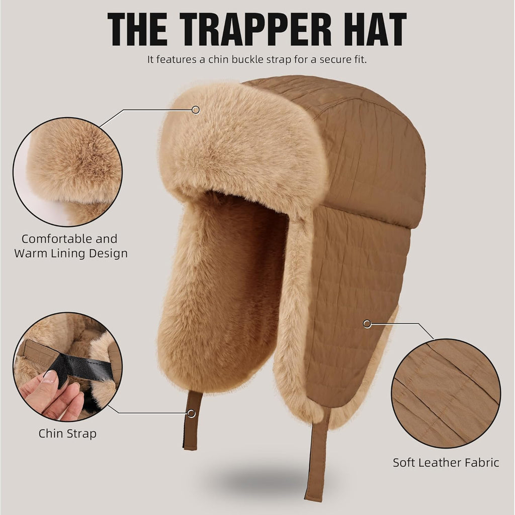 Winter Hat for Men Women Trapper Hat with Ear Flaps, Windproof Russian Trooper Hat for Cold Weather Hunting Skiing
