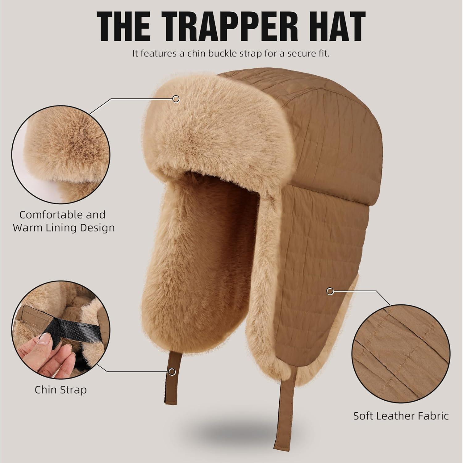 Winter Hat for Men Women Trapper Hat with Ear Flaps, Windproof Russian Trooper Hat for Cold Weather Hunting Skiing