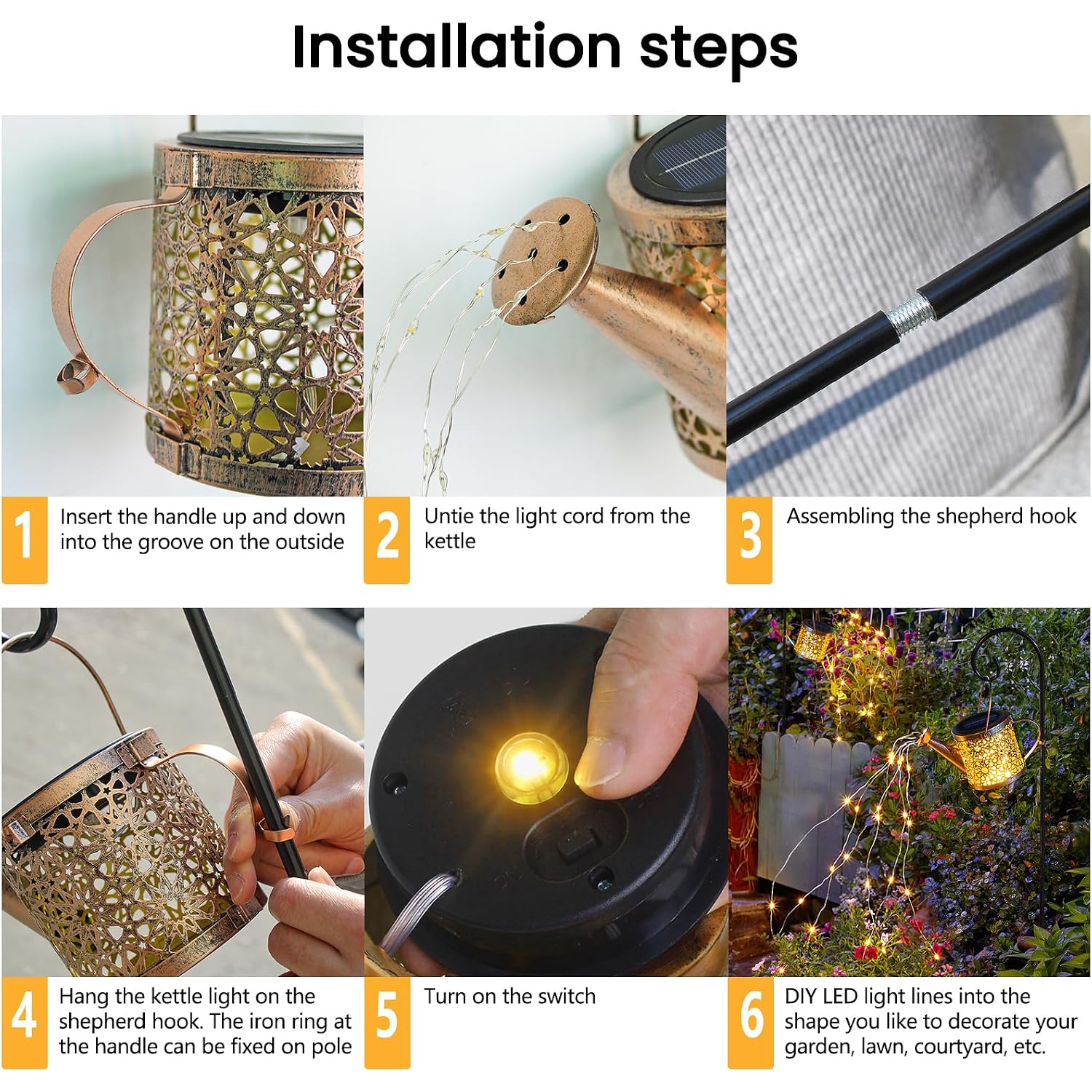 Solar Lights Outdoor Decorative, Metal Watering Can Lights Waterproof, Small Hanging Garden Decor Yard Outside Patio Lawn, Gifts For Mom Grandma Women Birthday(Warm White)