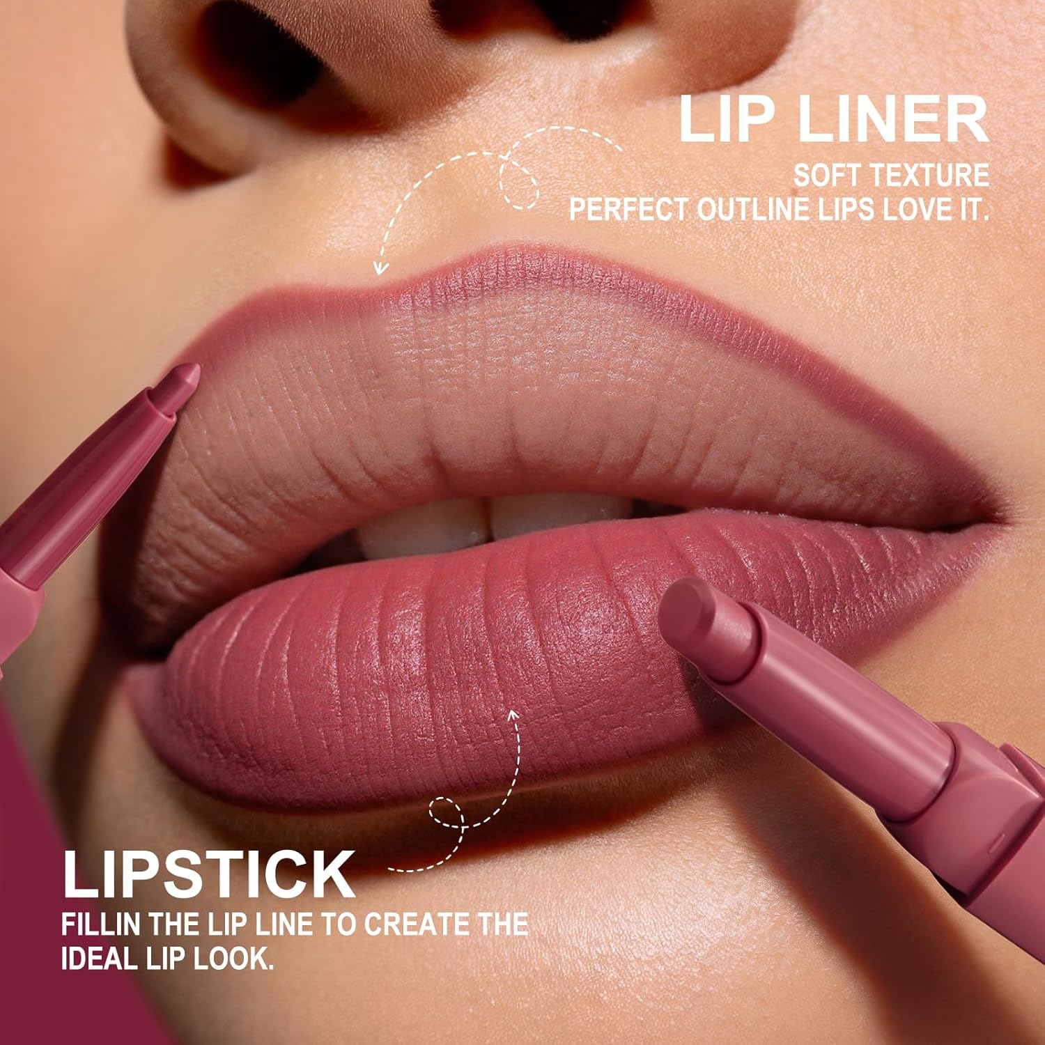 LANGMANNI 2-in-1 Lipstick & Lip Liner Set,6 Colors Gift Set|Angled Lipstick+Matching Lipliner Pencil|Velvet Matte Finish,Long-Lasting & Smudge-Resistant|All-in-One Lip Makeup Kit for Women(#A)