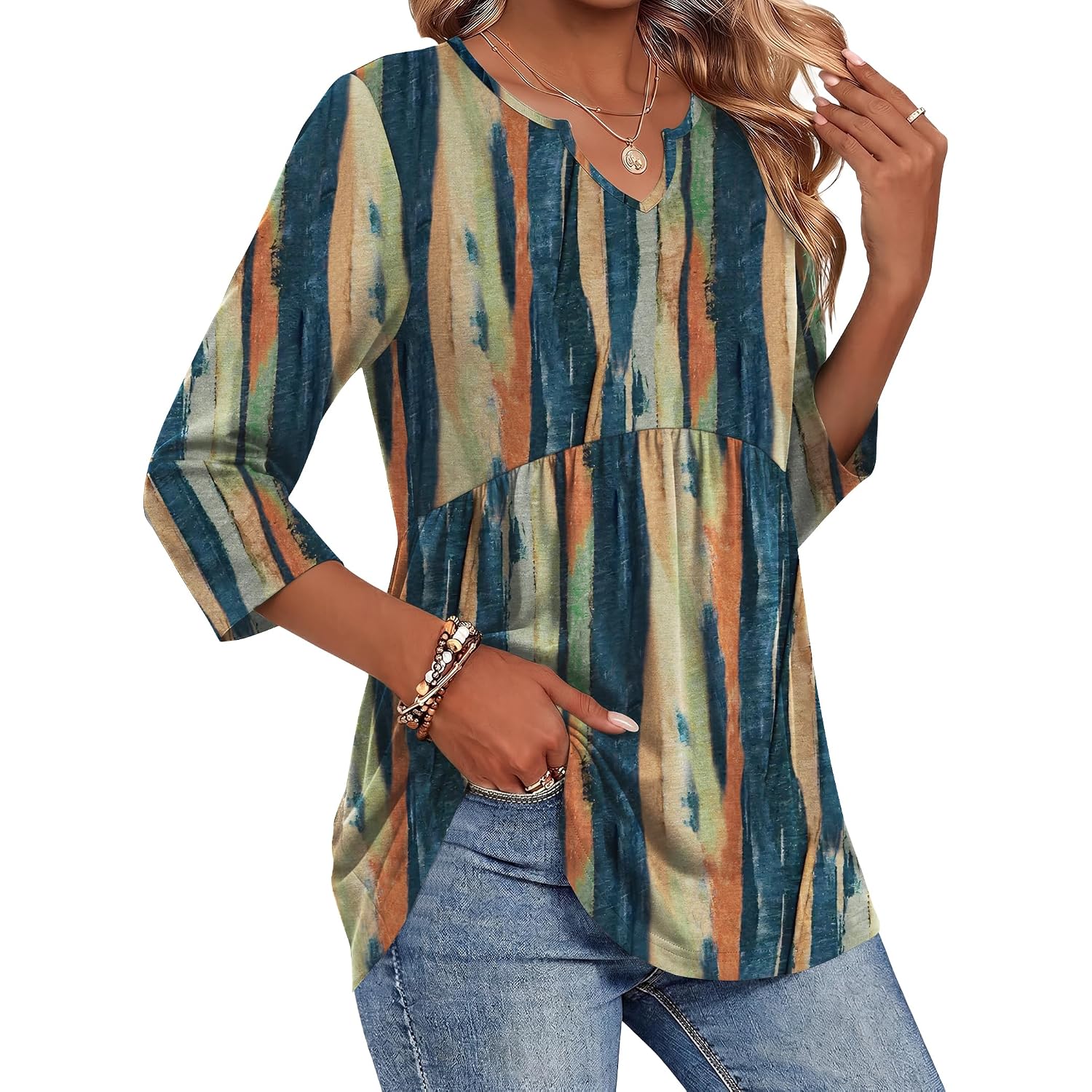 Zeagoo 3/4 Length Sleeve Womens Tops 2026 Blouses For Women Dressy Casual Fashion Clothing V Neck T-Shirts Summer Outfits