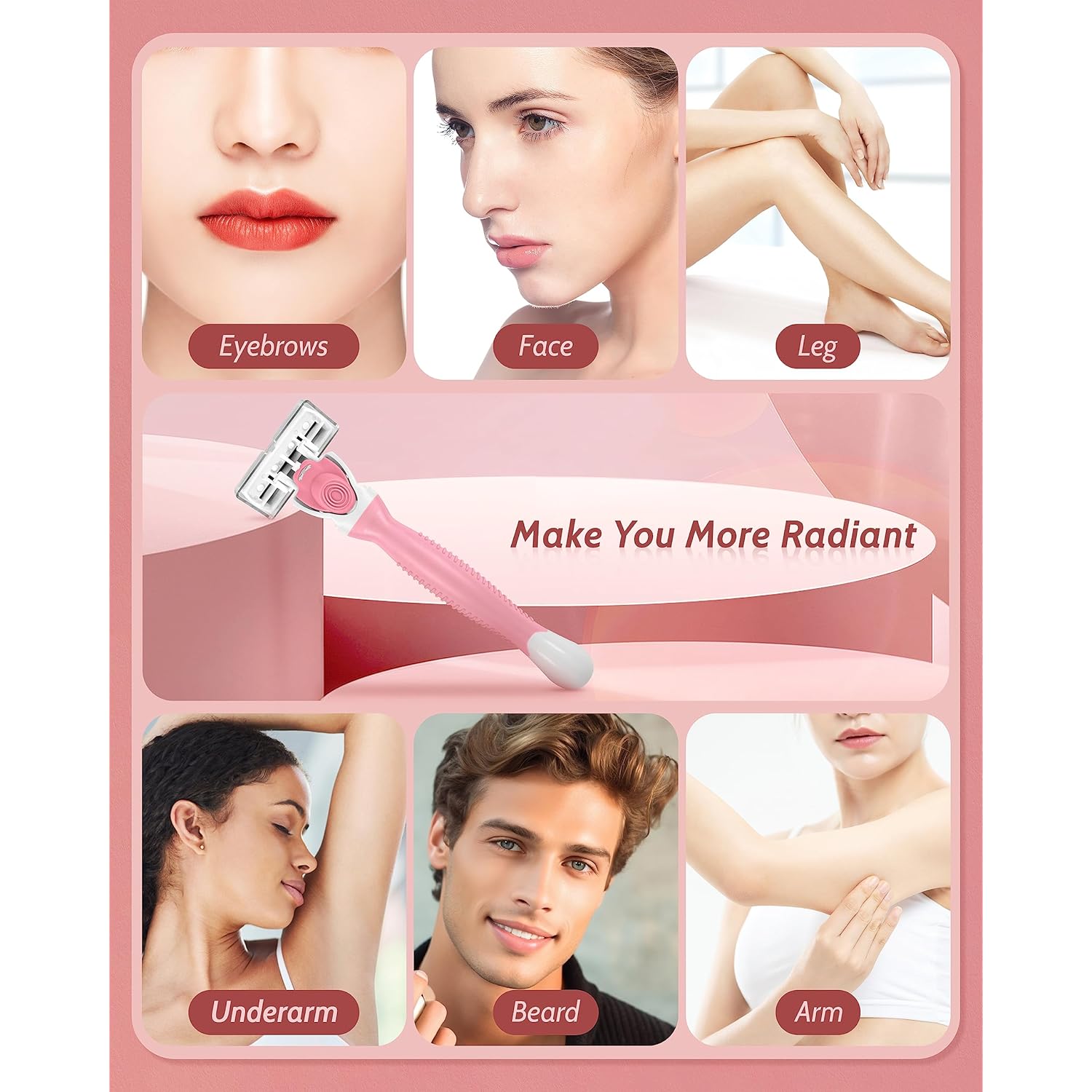 Razors for Women Sensitive Skin, 6 Blades Women’s razors for Shaving, including 1 Travel Razor for Women with 12 Blade Refills