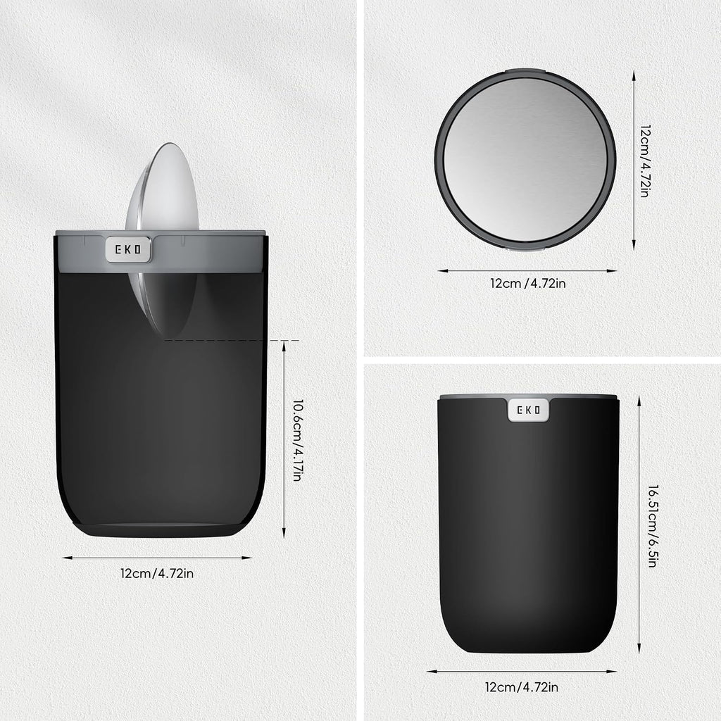Eko Fandy 0.4 Gal/1.5L Mini Tabletop Trash Bin With Swing-Lid, Desktop Trash Can For Bathroom Countertop, Vanity, Coffee Or Office, Small Garbage Bin (Black)
