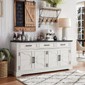 66" Farmhouse Buffet Cabinet With Storage, Sideboard Credenza, Carved Cloud-Inspired Doors, 3 Drawers & Adjustable Shelves, Coffee Bar Cabinet, Off White