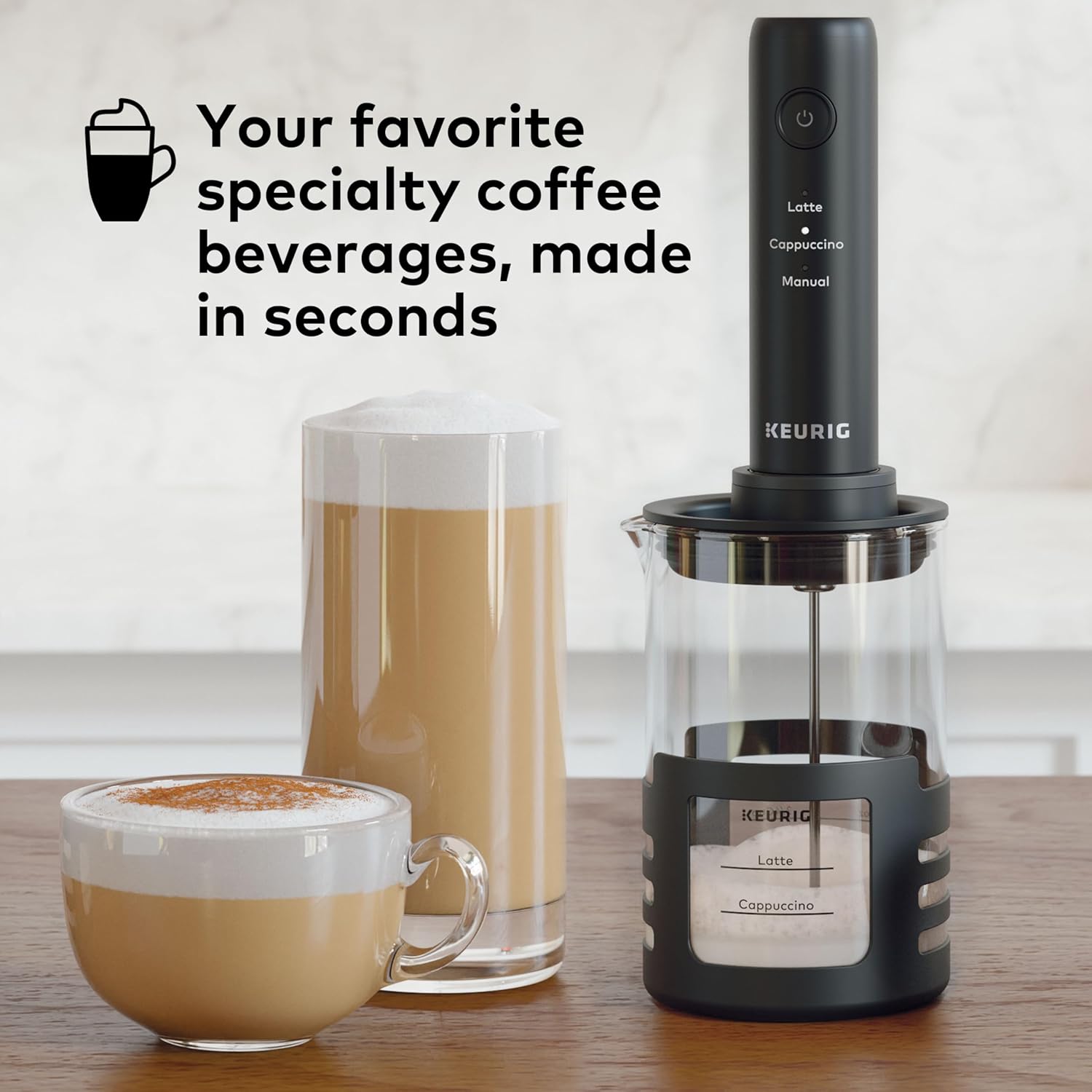Keurig SimpleCafe Frother, Rechargeable Handheld Milk Frother for Lattes, Cappuccinos & Iced Coffee, USB Cord Included, Microwave-Safe Frothing Cup, Hot & Cold Foam Maker
