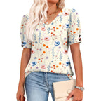 Womens Tops Short Sleeve Shirts Buttons V Neck Spring Fashion Summer Outfits Plus Size Blouses Dressy Casual