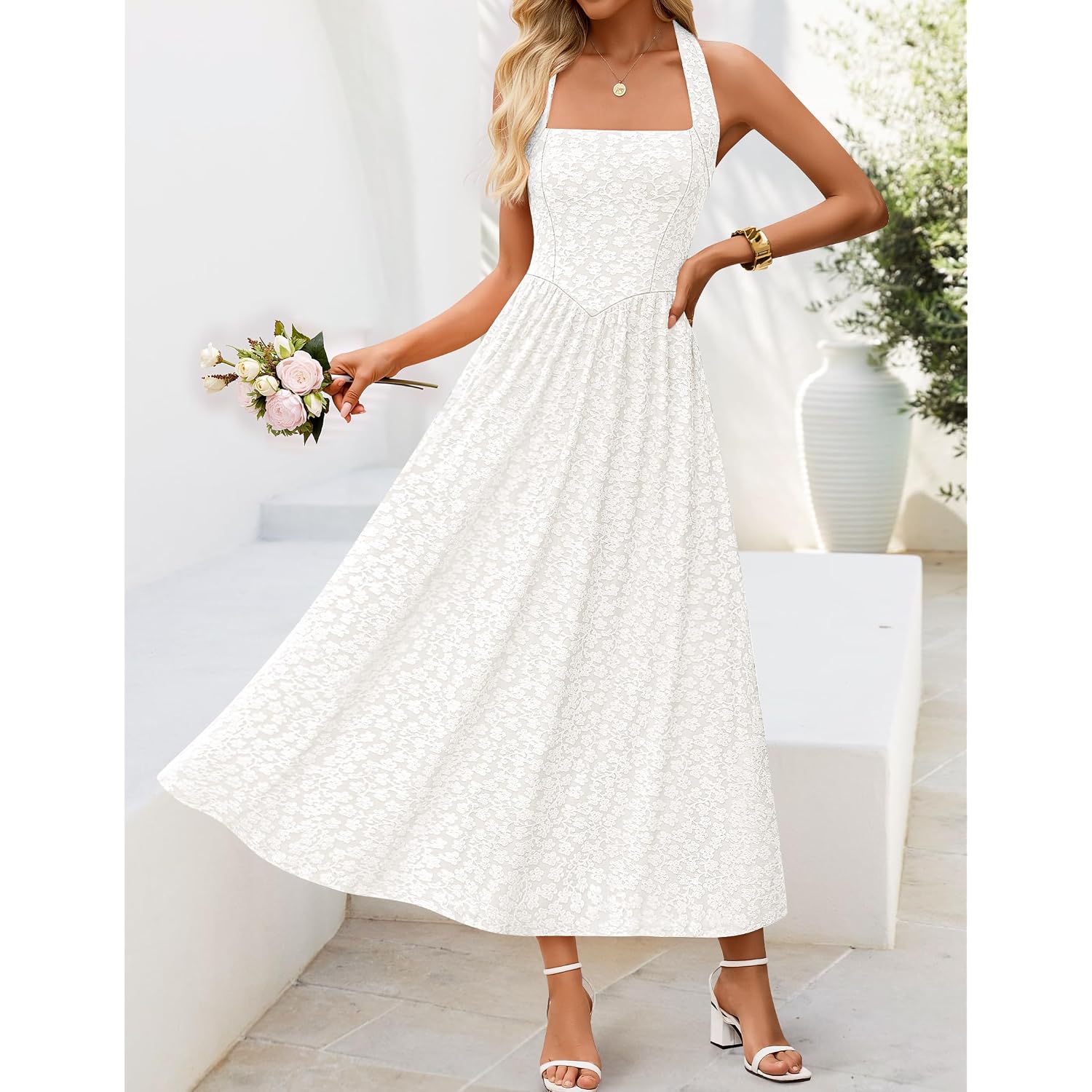 Zesica Women'S Summer Sleeveless Floral Maxi Dresses 2026 Halter Neck Flowy A Line Formal Cocktail Wedding Guest Long Dress