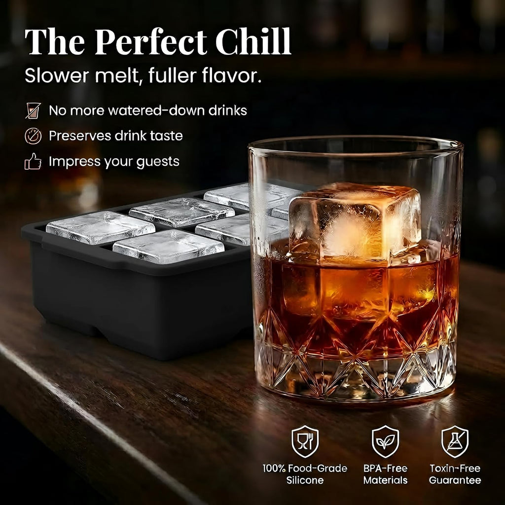 Kitchfort® Large Silicone Ice Cube Tray (2-Pack), Easy Release 2" Big Ice Cubes - Cocktail, Whiskey Ice Cubes Mold - Ice Trays For Freezer With Lid - Stackable Silicone Ice Tray - Black