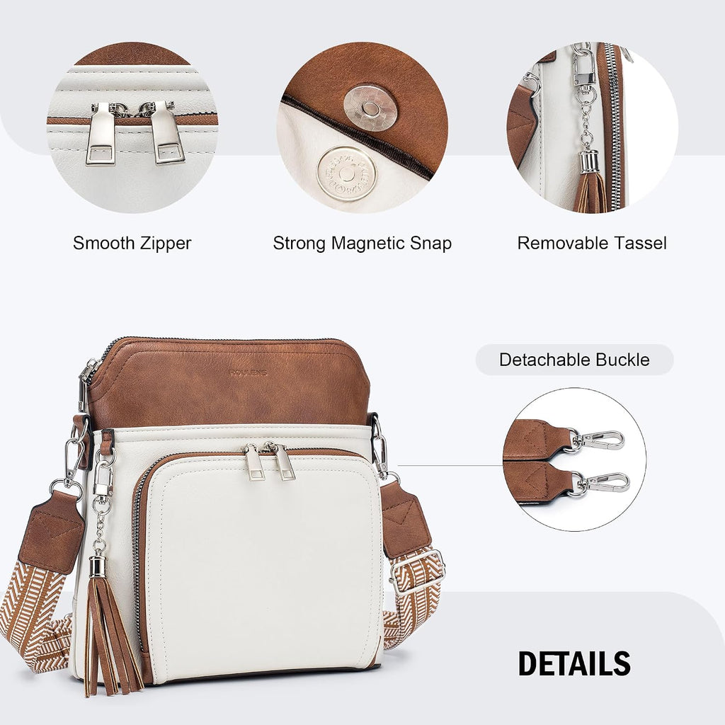 Roulens Crossbody Purse For Women Vegan Leather Medium Crossbody Wallet Bag For Travel Women Shoulder Handbags With Tassel