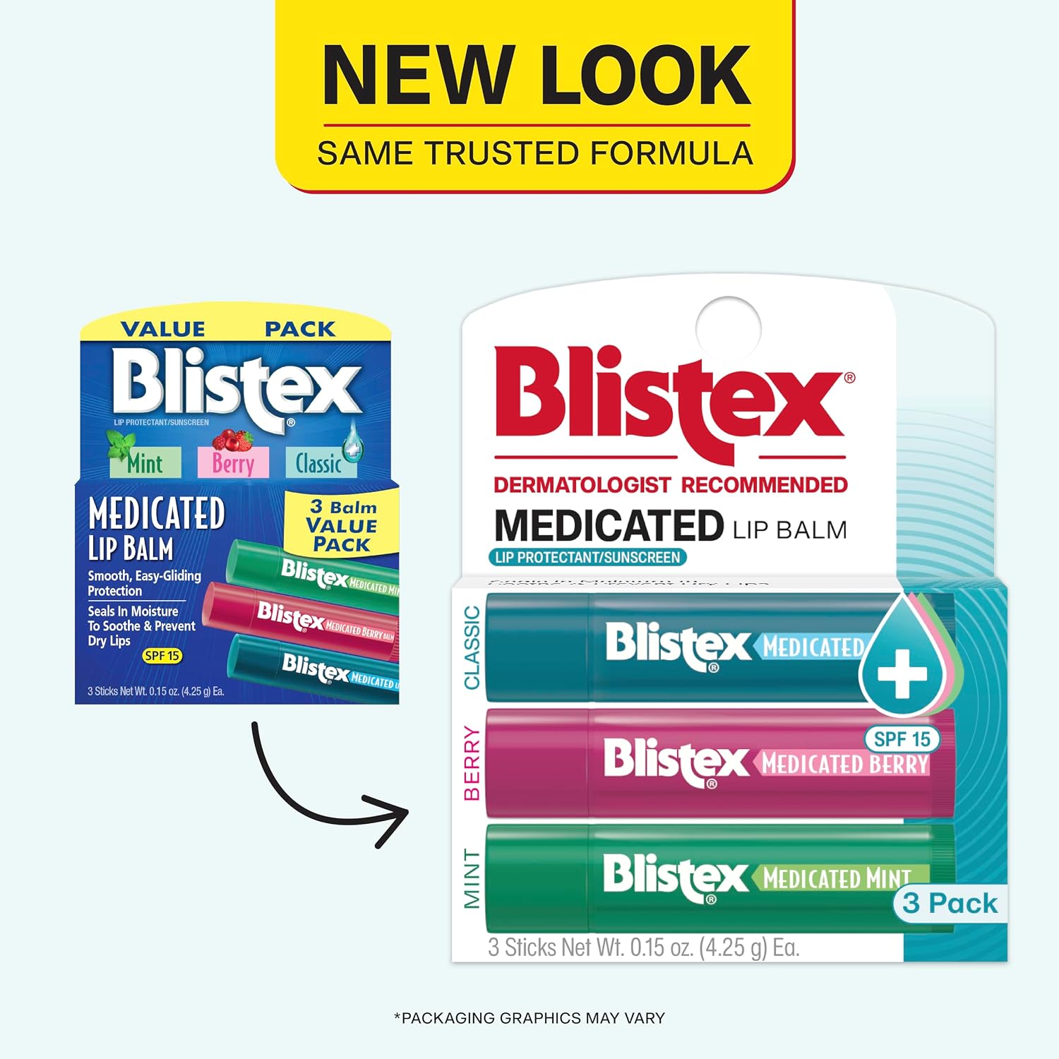 Blistex Medicated Lip Balm, 0.15 Oz Each, Classic, Mint And Berry Flavor, Soothes And Protects, Advanced Medicated Lip Care For Dry, Chapped Lips, Spf 15 Sun Protection, 3 Count, 1 Pack