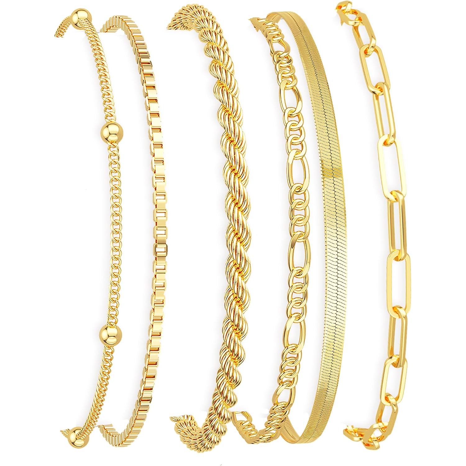 Mothers Day Gifts for Mom Gold Bracelets for Women Waterproof, 14K Gold Plated Jewelry Sets Trendy Thin Dainty Stackable Cuban Link Paperclip Chain Bracelet Pack Fashion Accessories Gifts for Womens