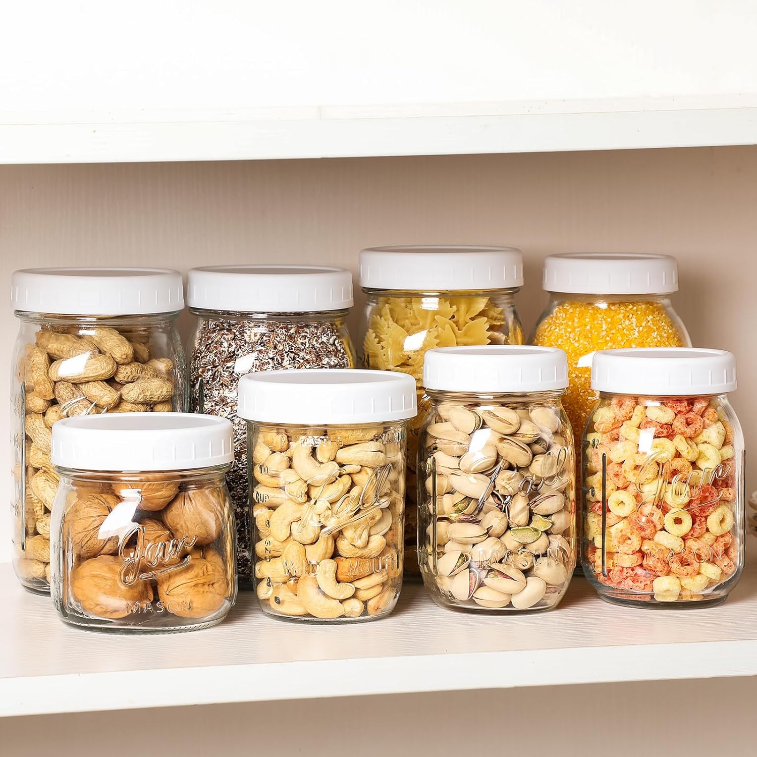 AOZITA 10 WIDE Mouth & 10 REGULAR Mouth Mason Jar Lids - 20 Pack Food Grade Plastic Mason Jar Caps for Ball, Kerr and More Canning Jars - Leakproof & Dishwasher Safe - White