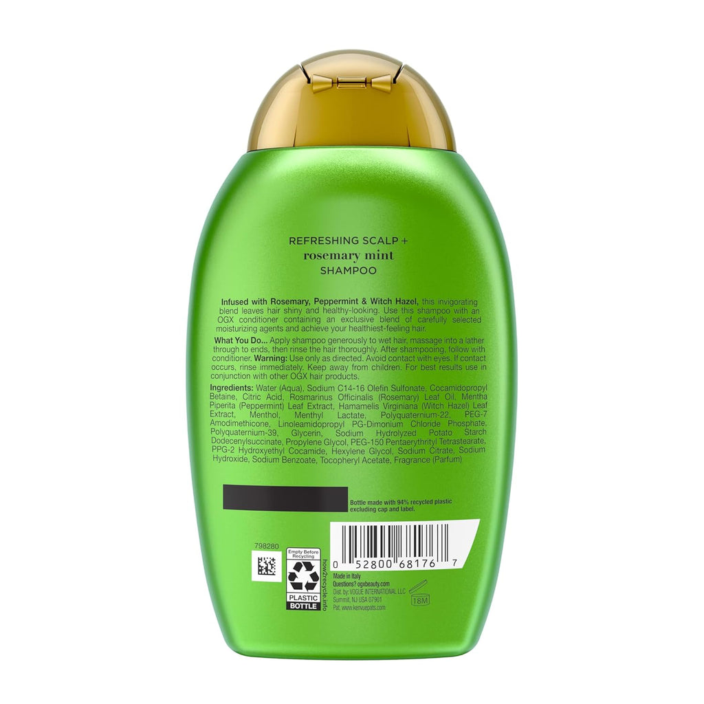Ogx Extra Strength Refreshing Scalp + Rosemary Mint Shampoo, Clarifying Shampoo For Oily Hair Visibly Helps Remove Oil & Residue To Clear Away Buildup, Sulfate-Free Surfactants, 13 Fl. Oz