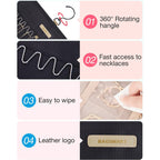 Bagsmart Hanging Jewelry Organizer Storage Roll With Hanger Metal Hooks Double-Sided Jewelry Holder For Earrings, Necklaces, Rings On Closet, Wall, Door, 1 Piece, Large, Black