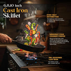 Utopia Kitchen Cast iron Skillets 3 Piece Set, Chefs Pan, Pre Seasoned Cast iron Skillets, 6, 8 & 10 Inches, Easy Use in the Oven, Stove, Grill, or Campfire, Black