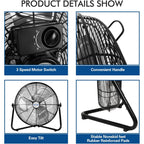 Bilt Hard 20 Inch Heavy Duty Floor Fan - 4650 Cfm High Velocity, 3-Speed With Wall-Mounting System, Industrial Shop Fan For Commercial, Garage, And Greenhouse
