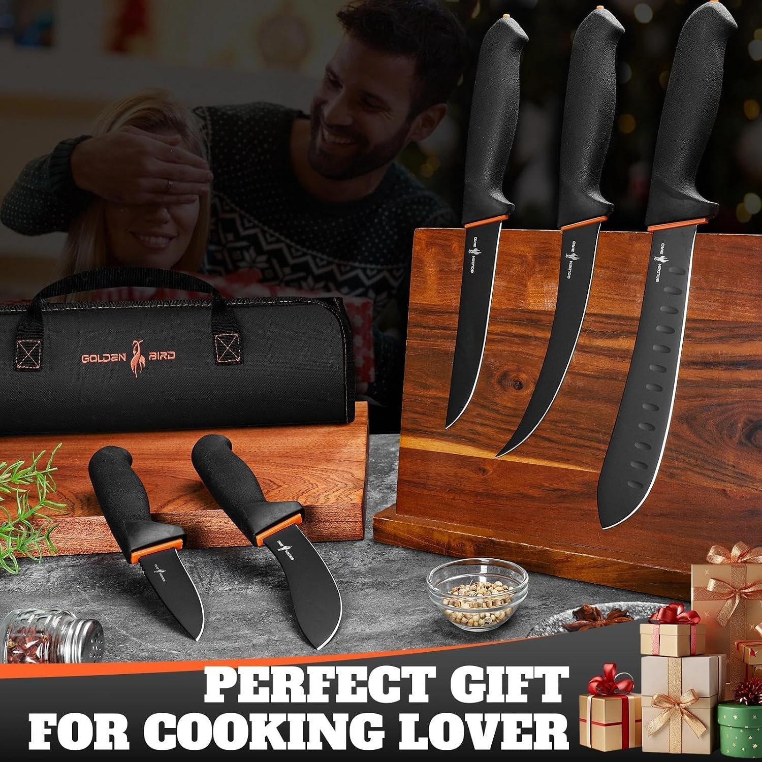 Butcher Knife Set - Non-Slip Skinning Knife Set With Roll Bag, Professional Game Processing Knives Sets - Butcher & Skinning Boning Knives With German Stainless Steel, Gift For Men