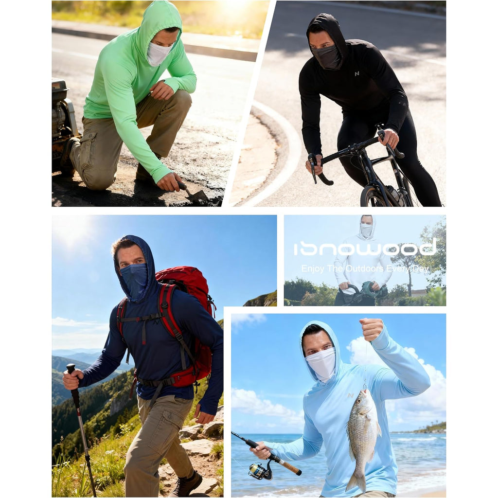 Sun Shirt Upf 50+ Men'S Fishing Long Sleeve Uv Protection Hoodie Hiking Rash Guard Swimming Running