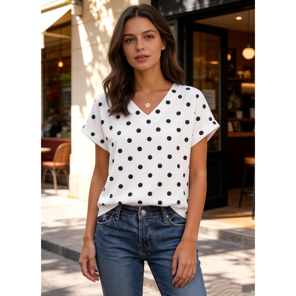 Zeagoo Womens Summer Tops Rolled Short Sleeve V Neck Shirts Casual Dressy Business Work Blouses Outfits