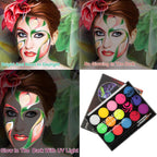 Uv Blacklight Face Paint,15 Bright Colors Neon Fluorescent Body Painting Palette,Water Activated Eyeliner,Water Based Makeup Glow In The Dark Halloween Washable For Kids Adult Body Paint