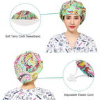 2 Pack Women's Adjustable Cotton Bouffant Working Cap, Working Hats with Sweatband,Multi Color Set 24