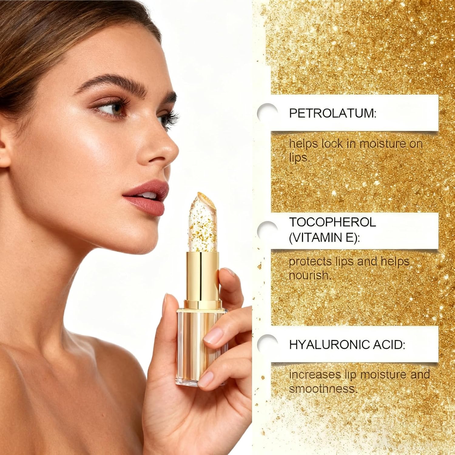 Sulily 2Pcs Color Changing Lipstick, Skin-Adaptive Lipstick, Ph Lip stick Color Changing 24 Hours Long Lasting & Moisturizing Lip Gloss, Clear Lip stick for Women, Birthday Gifts for Women, Gold