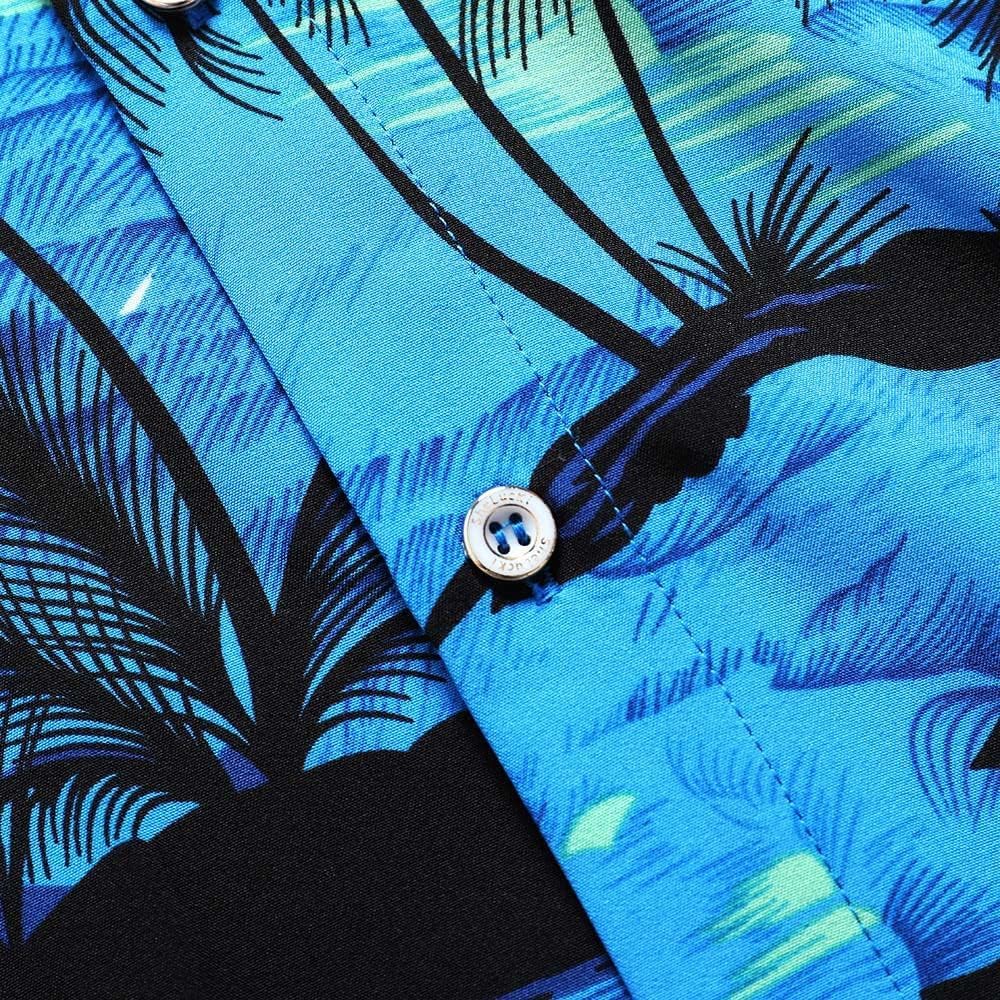 Men'S Hawaiian Shirt Funky Blue Beach Printed Tropical Beach Shirt Casual Button Down Short Sleeve Floral Shirts Tops