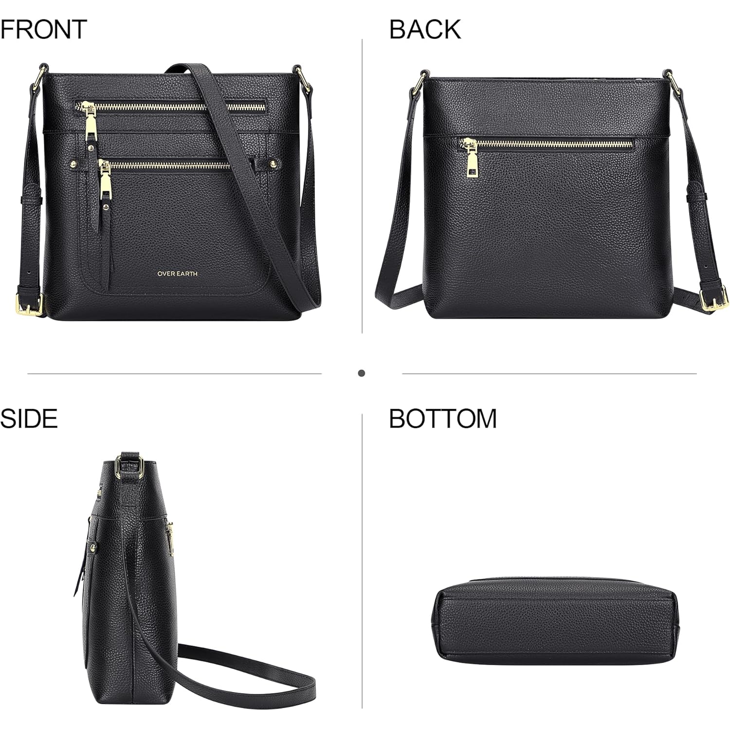 Over Earth Crossbody Bags for Women Leather Purses for Ladies with Multiple Pockets