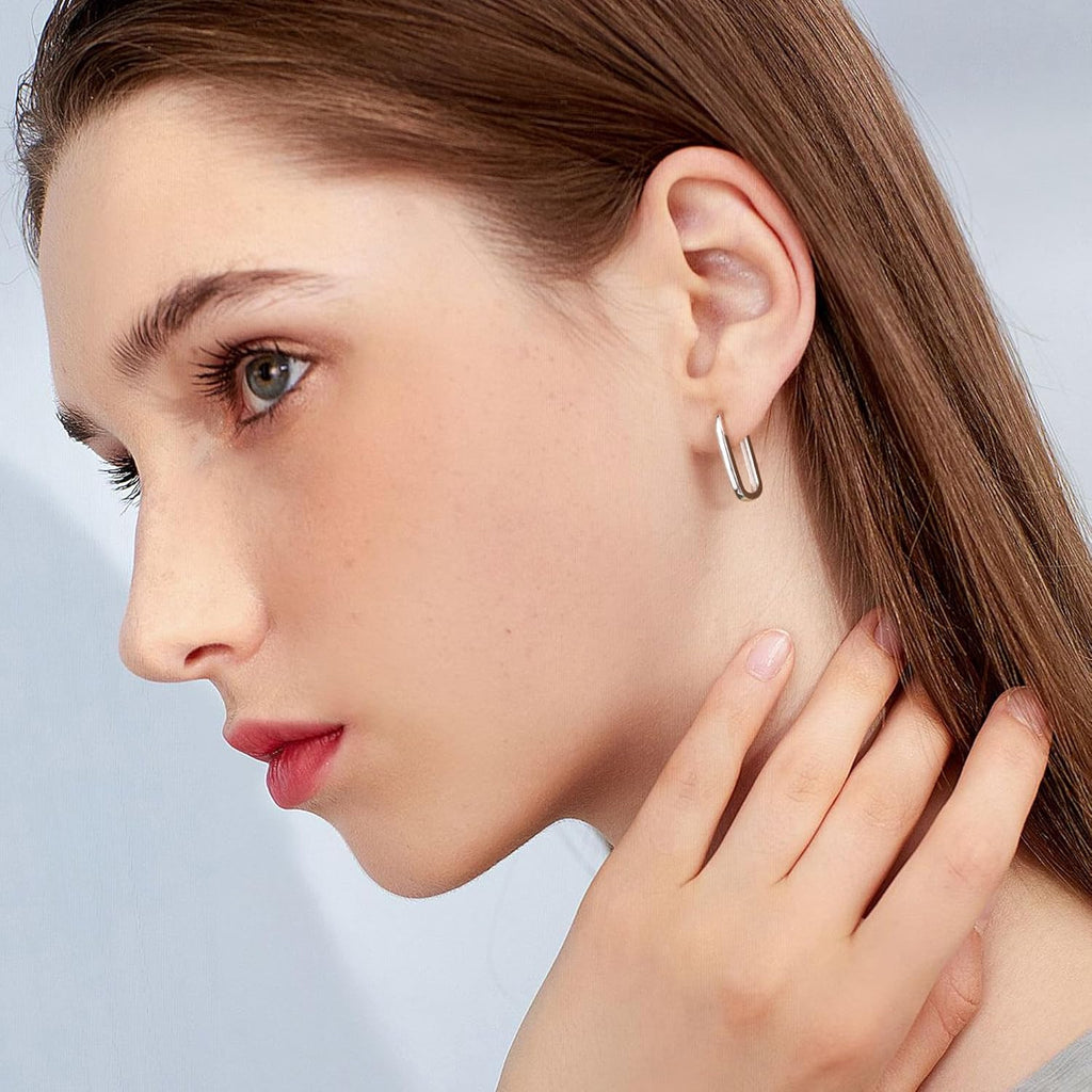 925 Sterling Silver Hoop Earrings for Women Trendy Small Square Hypoallergenic 14K Gold Plated Hoop Earrings Geometric Minimalist Rectangle Hoops Earrings