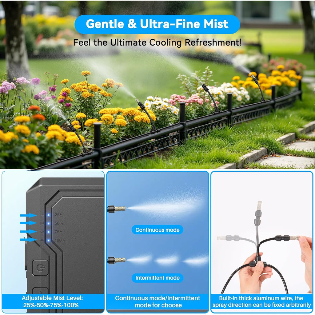 Portable Misting System For Outside Patio, Outdoor Water Cooling Mister With Battery Powered Pump (Max 8Hrs), 20L Bucket, 26Ft Hose, Patio Misters For Tailgating, Pasture, Camping, Canopy, Sport