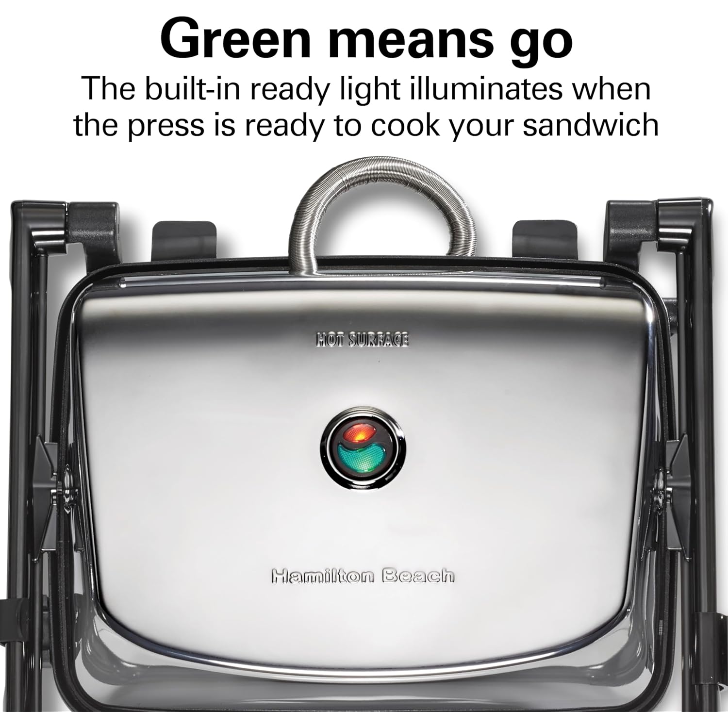 Hamilton Beach Panini Press Sandwich Maker & Electric Indoor Grill with Locking Lid, Opens Wide to Fit Any Thickness for Quesadillas, Burgers & More, Nonstick 8" x 10" Grids, Chrome (25460MNA)