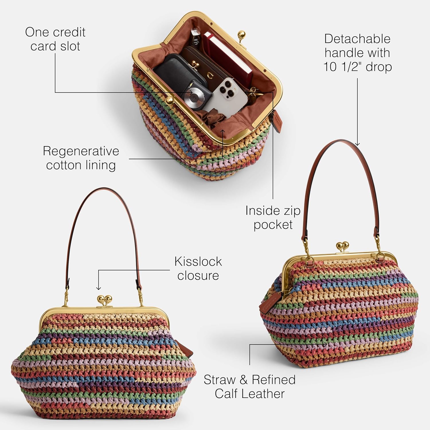 COACH Kisslock Frame Bag 27 in Straw