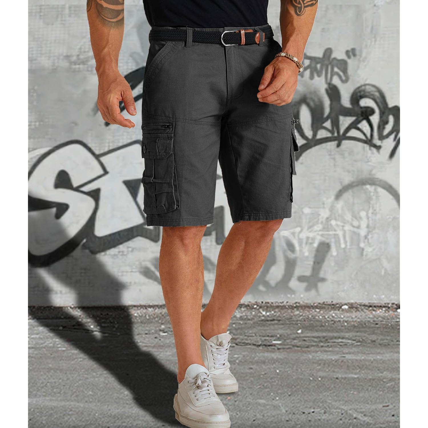 Mens Cargo Shorts Cotton Work Casual Shorts For Men With Multiple Pockets